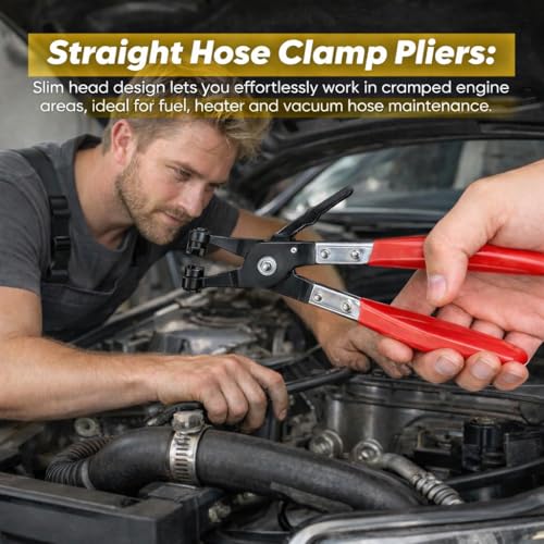 5PCS Automotive Electrical Disconnect Pliers Kit with Leather Storage Case | High-Carbon Steel Connector Separator, Hose Clamp & Trim Clip Removal Tools, Professional Set for Auto Repair & Maintenance