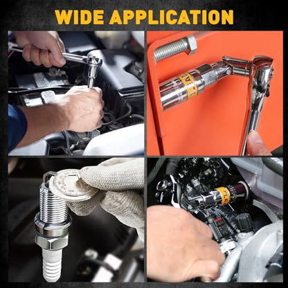 ELEAD 16-Piece Spark Plug Socket Set, 3/8" Drive Swivel Magnetic Spark Plug Removal Tool Kit with Torque Wrench (5–45 lb-ft), E-Torx & Torx Bit Sockets, Extensions & Universal Joint - size: 16-Piece Spark Plug Socket Set