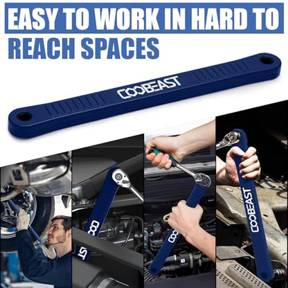 coobeast Offset Extension Wrench Impact Ready Socket Wrench Extender Tool with Versatile 1/4", 3/8", and 1/2" Square Drive Adapters, Universal Extensions Wrench for Small Place - color: Blue, size: 13.4 inch