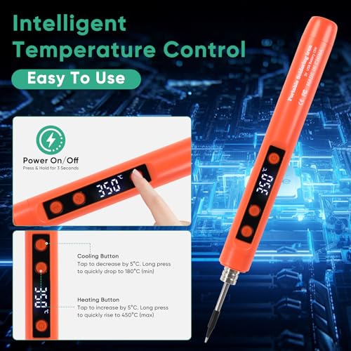 Cordless Soldering Iron Kit, 1100mAh Rechargeable USB-C Soldering Pen with LCD Screen, Portable Battery Powered Solder Iron for Electronics Repair, DIY Projects