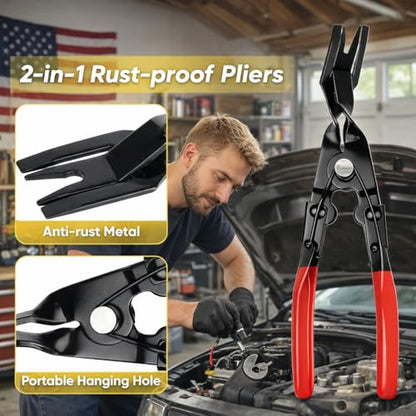 5PCS Automotive Electrical Disconnect Pliers Kit with Leather Storage Case | High-Carbon Steel Connector Separator, Hose Clamp & Trim Clip Removal Tools, Professional Set for Auto Repair & Maintenance