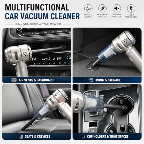 Handheld Car Vacuum Cleaner Cordless Powerful 25000Pa Suction, 3-Speed Brushless Motor Mini Portable Rechargeable Lightweight Hand Held Vacuum & Blower for Vehicle Office Home Pet Hair