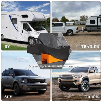 Raised Tire Change Ramp,Large RV Camper Levelers with 6" Lift, Dual Axle Tandem Wheel AidCurved Design for Tire Change of RV/Camper/Travel Trailer with Chocks, Anti-Slip Mats, Carrying Bag,(1 Pack)
