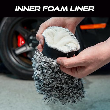 VIKING Car Wash Mitt, Premium Microfiber for Car Cleaning, Black and White, 10 inch x 8 inch, 2 Pack