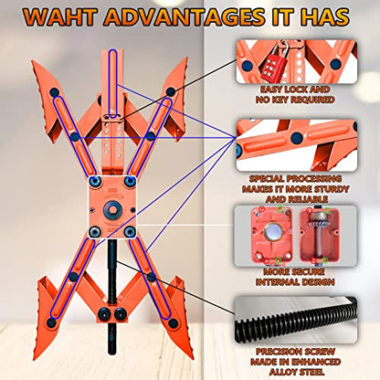 Camper X-Shaped Wheel Chock Stabilizer, 2 Sets RV Stabilizer Wheel Chock Scissor, X Chocks Wheel Stabilizer for Travel Trailer Tires Allow Drill Adjust with Hex Socket, Tool Kit and Password Locks-Red - color: red