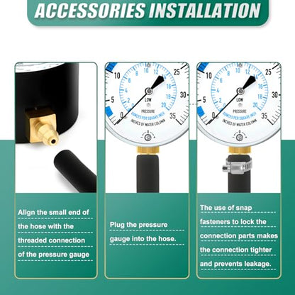 0-35" Natural Gas or LP Gas Manifold Pressure Test Kit, 1/8" NPT Fitting, 40" Feet Hose, Hex Bushing and Barbed Connection, for Kitchen and Industrial Equipment - size: 0-35" W.C