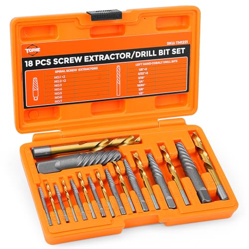 18 Piece Easy Out Screw Extractor Set and Left-Hand Drill Bit Set | Stripped Screw Extractor Set for Removing Damaged Screws, Broken Bolts, Studs - color: 18 Pieces