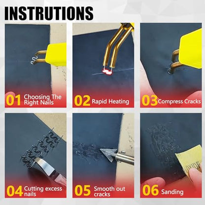 Plastic Welder, 2 in 1 Plastic Welding Kit, SONNLER 1000PCS Hot Stapler Plastic Repair Kit For Car Bumper Crack Repair with Iron, Rods, Metal Mesh, Abrasive Paper, Aluminum Tape - color: Yellow