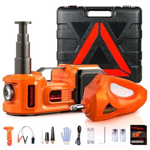 Car Jack Electric Hydraulic Jack Kit 5Ton 155-450mm LCD Display Lift Inflator LED Light Impact Wrench 12V Portable Outdoor Home Emergency Tire Change Roadside Rescue Set - size: 5T-LCD Meter-Jack+Pump+Light+Wrench