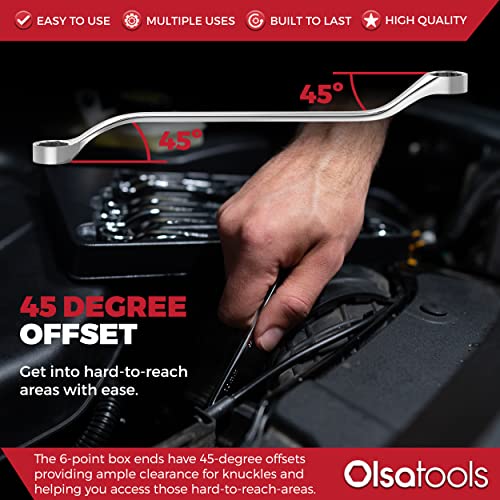 Olsa Tools Bolt Extractor Offset Wrench Set - 7pc Rounded Fastener Remover Kit - 6-Point Box-End Metric Design - Stripped Bolt & Nut Removal Tool - Professional Grade Mechanic Wrenches - Part: 1311 - color: 7pc Set, size: Metric