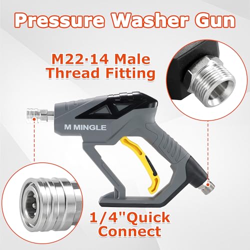 M MINGLE Pressure Washer Gun with Mini Undiluted Foam Cannon, 1/4" QC | Dual Connector Accessory, Undiluted Foam Blaster with 5 Nozzle Tips, M22 Adapter, Ideal for Car Wash, Patio & Deck Cleaning
