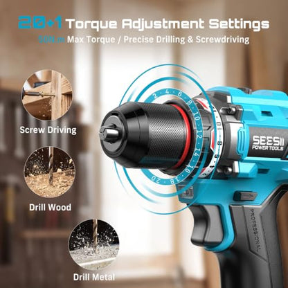 Seesii Power Tool Combo Kits,1000N.m Impact Wrench1/2, 3/8" 180N.m Impact Driver and 1/4" 50N.m Impact Drill, Brushless, 2 * 4000mAh Bartteris,Fast Charger,Impact Gun For Car Home DIY - color: Dark Blue 1000n.m + Two Batteries