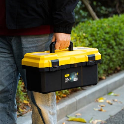 18 Inch Tool Box with Lock, 2-Layer Heavy-Duty Organizer with Removable Tray, Liftable Lid for Small Parts, 29lb Capacity & Carry Handle for Tools, Camping, Medical Supply Storage - size: 18“