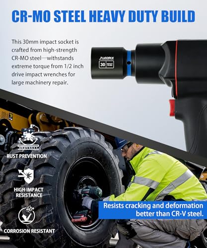 30mm Deep Impact Socket 1/2" Drive CR-MO Steel 6-Point | CR-MO steel impact socket set. 1/2" drive, 6-point design. Deep reach for lug nuts & axle nuts. - size: 30mm