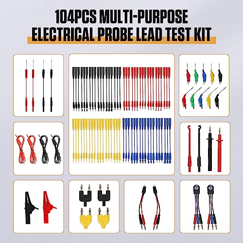Automotive Circuit Test Leads Kit, 104 Pieces Multimeter Multi Function Electric Probe Test Kit with Black Carrying Case Test Lead Set Wire Connectors Adapter Cables