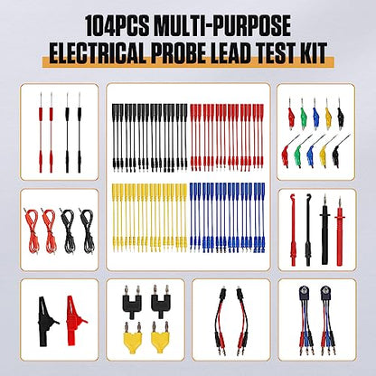 Automotive Circuit Test Leads Kit, 104 Pieces Multimeter Multi Function Electric Probe Test Kit with Black Carrying Case Test Lead Set Wire Connectors Adapter Cables