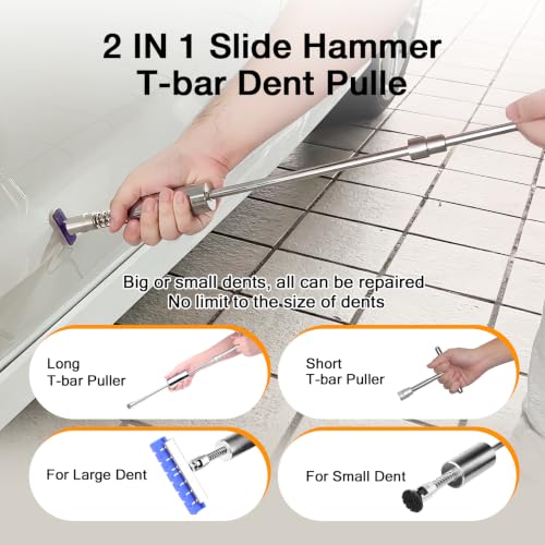 Paintless Dent Removal Kit for Cars - Dent Puller Kit with Premium Dent Lifter, Strong Adhesion Glue Sticks & Puller Tabs, Removable T-bar Puller, PDR Kit for & Auto Body Dent Repair - color: Blue