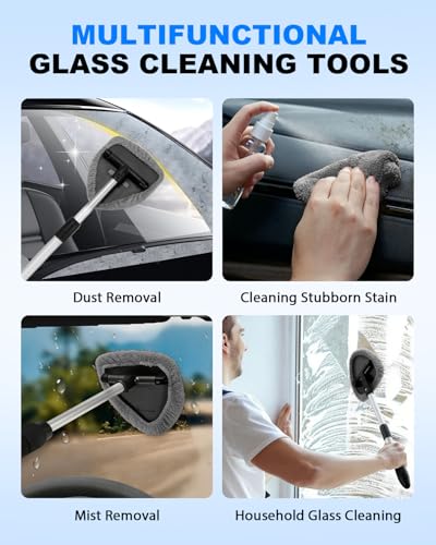 5 Pack Microfiber Windshield Cleaning Pads, Replacement Heads Cover for Windshield Cleaner Tools, Cleaning Tool Bonnets Fits Window Reach Tool, Washable & Reusable Handle Not Included (Grey) - color: Microfiber Triangle (Grey)