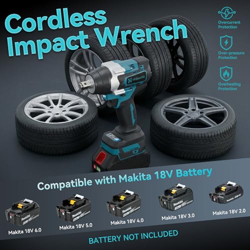 1/2" Cordless Impact Wrench Compatible with Makita 18V Battery,516 Ft-lbs 700N.m Brushless High Torque Impact Gun,Bare Tool with 4PCS Sockets 17/19/20/24mm for Tire Change,Auto Repair