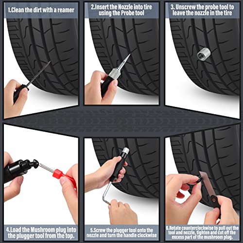 Landhoow 19 Pcs Tire Repair Kit Mushroom Plug Set, Heavy Duty Tubeless Tire Puncture Repair Tool Kit for Cars, Trucks, Motorcycles & ATV, Emergency Roadside Flat Fix Set with Portable Storage Pouch