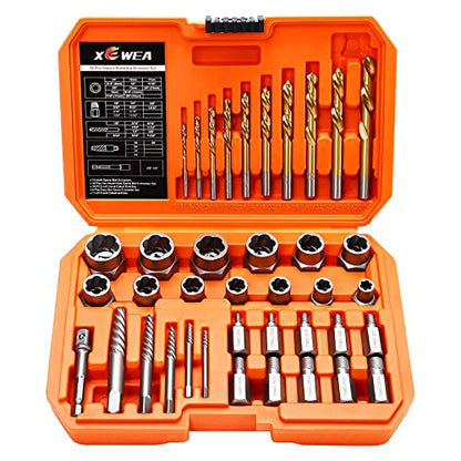XEWEA 39PCS Screw & Bolt Socket Extractor Set with Left Hand Drill Bit Set | Multi-Spline Easy Out Remover Tools for Damaged Stripped Rounded-Off Bolts, Screws, Nut, Studs and Fittings, CR-MO Steel - color: 39pcs