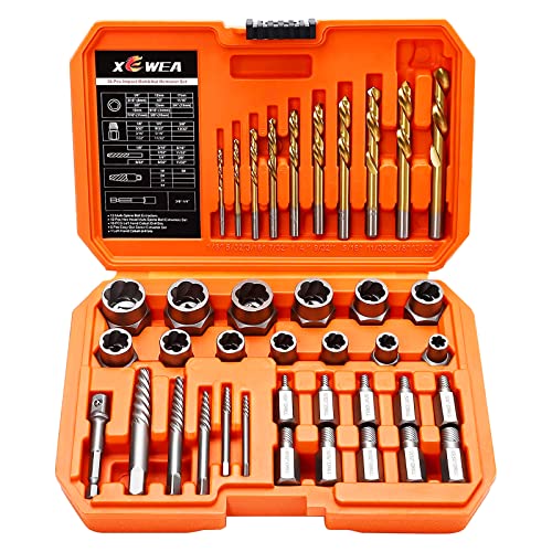 XEWEA 39PCS Screw & Bolt Socket Extractor Set with Left Hand Drill Bit Set | Multi-Spline Easy Out Remover Tools for Damaged Stripped Rounded-Off Bolts, Screws, Nut, Studs and Fittings, CR-MO Steel - color: 39pcs