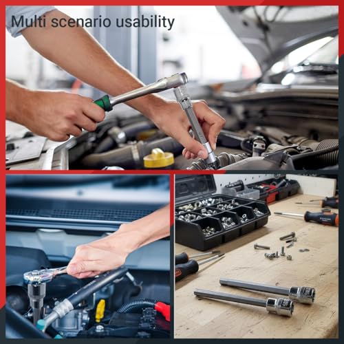 3/8 Inch Drive Extra Long allen hex bit socket set, 19-Piece Standard SAE & Metric Allen socket set, CR-V and S2 Steel (Allen Hex Bit), Automobile repair tools