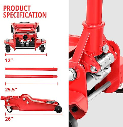 DNA Motoring Low Profile Hydraulic Trolley Service/Floor Jack, 4 Ton (8000 lbs) Capacity, Lifting Range 4.5"-20",Red,TOOLS-00307 - color: Red, style: 4 ton