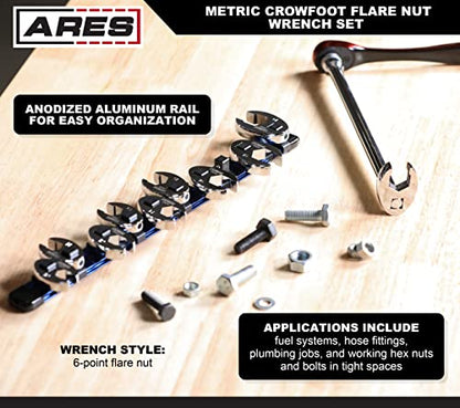 ARES 33010 - 10-Piece Metric Flare Nut Crowfoot Wrench Set - size: 10-Piece Metric Flare Nut Crowfoot Wrench Set