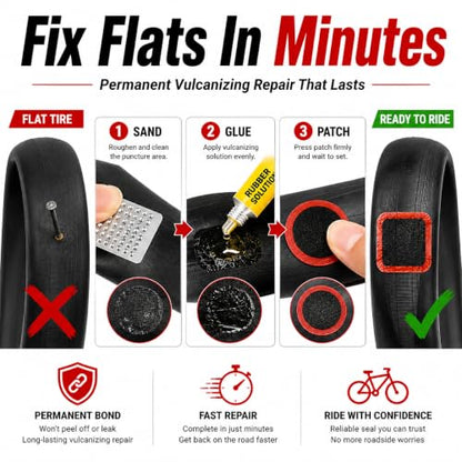 Bike Tire Repair Kit 80 PCS, Flat Tire Repair Kit with 54 Patches, 4 Vulcanizing Glue Tubes, Tire Levers & Valve Core Tools for Bikes, E-Bikes, Scooters & Inner Tube Repairs