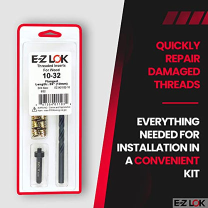 E-Z LOK E-Z Hex Thread Repair Kit for Soft Wood Flanged Threaded Inserts 10-32 x 10mm, Drill, Installation Tool - size: 10-32 x 10mm, style: Flanged