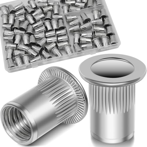 1/4''-20 UNC Rivet Nut, 88Pcs 304 Stainless Steel Flat Head Rivnut Threaded Insert Nutsert - color: Silver, size: SAE 1/4"-20 - 88 Pcs