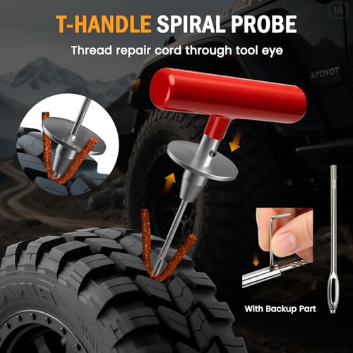 ORCISH Heavy Duty Tire Plug Kit - 98pcs All-in-One Universal Tire Repair Kit for Tubeless Flats, Emergency Tire Patch Kit for Car, Truck, SUV, ATV, Motorcycle, Trailer & RV - size: 98 Piece Set