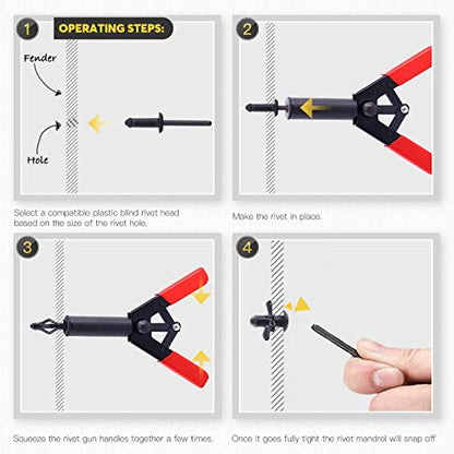 42Pcs Plastic Rivet Gun Set with 40Pcs 4Sizes Nylon Blind Rivets and 1Pcs Fastener Removal Tool, Hand Riveter Suitable for Automotive and More