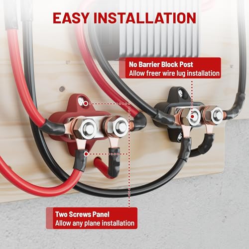 RED WOLF 12V 150A Power Distibution Block 5/16" Dual Stud Busbar M8 Terminal Bus Bar 12 Volt DC Battery Junction Post for Auto Boat Marine Solar System Positive and Negative (2PC) - size: Dual M8 Stud