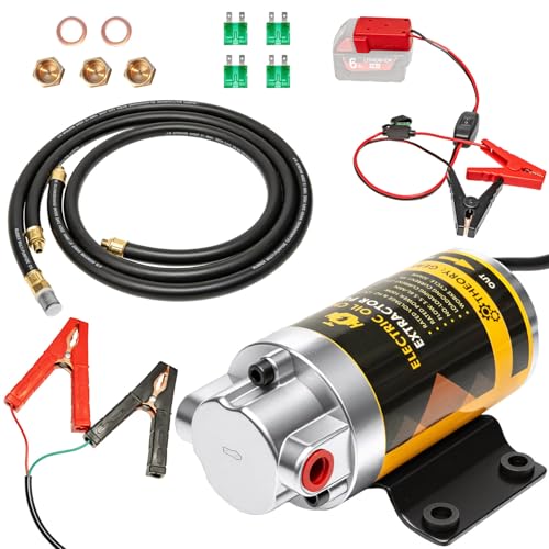12V 100W Oil Transfer Pump, 5.8L/Min High Flow Oil Change Pump With Battery Adapter Compatible with Milwaukee M18 Battery, Fluid Transfer Pump for Truck, Motorcycle, Boat, Generator, Lawn Mower - color: SET 03