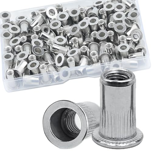 M4 Rivet Nuts, 120Pcs 304 Stainless Steel Flat Head Rivnut Threaded Insert Nutsert - color: Silver, size: M4