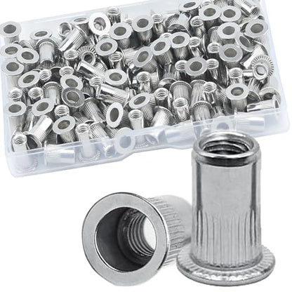 M4 Rivet Nuts, 120Pcs 304 Stainless Steel Flat Head Rivnut Threaded Insert Nutsert - color: Silver, size: M4