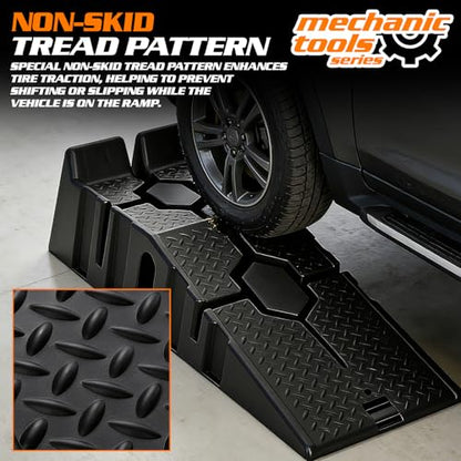 MoNiBloom Car Ramps Set of 2, Heavy-Duty 2.5 Ton (5000 lb) | Low-Profile Vehicles, 2-Stage Incline Ramps, Nestable & Portable Service Vehicle Ramp for Oil Changes