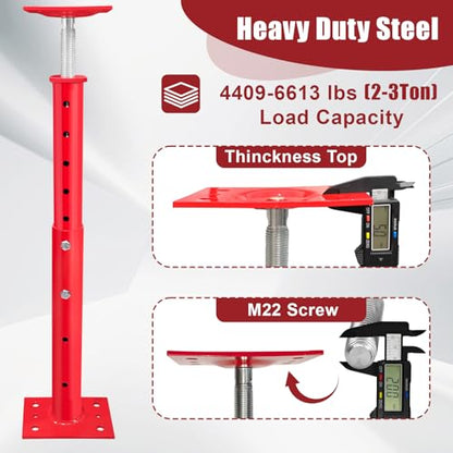 2 Pack Adjustable House Floor Jacks, 19"-38" Height Range Jack Post for Leveling, 2-3 Ton Lod Capacity Heavy-Duty Basement Support Screw Jack for House Foundation, Stairs, Porches, Roof Beams, Red - size: 19"-38" (2Pack)