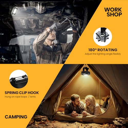 2-Pack 6000mAh Rechargeable LED Work Light, 16Hrs Long-Lasting 1200LM Waterproof Magnetic Job Site Lighting, 180° Rotating 4 Modes 6500K Work Lamp for Car Repair Mechanic Camping Fishing Emergency - color: Gray