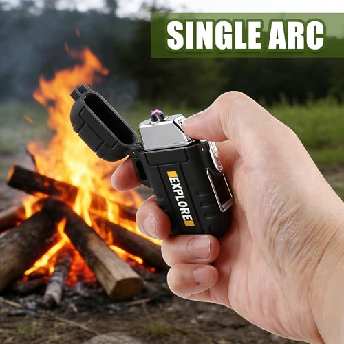 LcFun Electric Lighter USB C Rechargeable Plasma Lighter Windproof Flameless Arc Lighters, Waterproof Matches for Camping Hiking Hunting, Survival Tactical Gear Gifts for Men Fathers Husband - color: Black, style: Arc lighter
