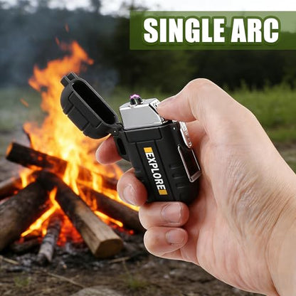 LcFun Electric Lighter USB C Rechargeable Plasma Lighter Windproof Flameless Arc Lighters, Waterproof Matches for Camping Hiking Hunting, Survival Tactical Gear Gifts for Men Fathers Husband - color: Black, style: Arc lighter