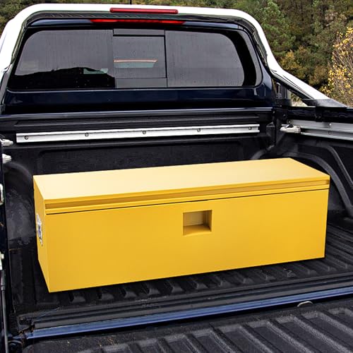 Industrial Steel Truck Tool Box w/Gas-Shock Lid, Pry-Resistant Security & Weatherproofing Toolbox Organizer Chest Fits Pickup, Truck Bed, RV, Trailer - color: Yellow, size: 15X15X24 inch