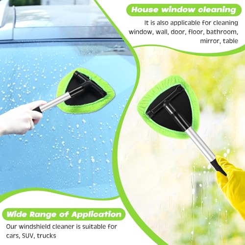 Baderke 10 Pcs Windshield Cleaner Tool Car Window Cleaning Supplies with Extendable Handle Include 6 Washable Microfiber Bonnets 2 Empty 60ml Spray Bottle Glass Wiper Kit (Green) - color: Green