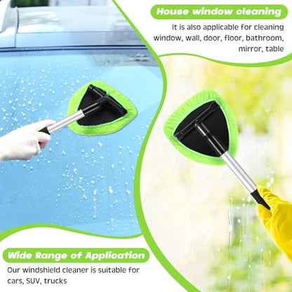 Baderke 10 Pcs Windshield Cleaner Tool Car Window Cleaning Supplies with Extendable Handle Include 6 Washable Microfiber Bonnets 2 Empty 60ml Spray Bottle Glass Wiper Kit (Green) - color: Green