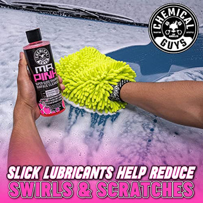 Chemical Guys, Mr. Pink Foaming Car Wash Soap & Chenille Mitt Kit, 16 oz | High-foaming Mr. Pink soap with a plush chenille mitt for safe, scratch-free contact washing, a starter combo - style: 16 Fl Oz + Wash Mitt