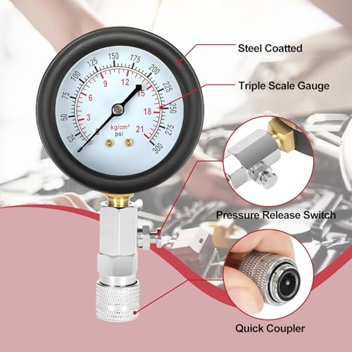 BETOOLL 9pcs Compression Tester with Spark Plug Tester - 300PSI Car and Motorcycle Engine Cylinder Compression Gauge Automotive Tool