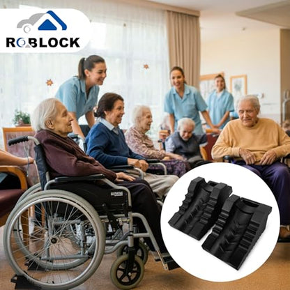 ROBLOCK 2 Pack Rubber Wheelchair Chock Stopper with Handle for Wheelchair Stability Hospital Garden Dinner Room- Black - color: Black