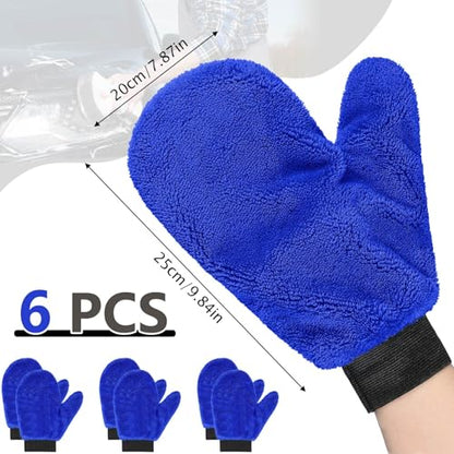 Teenyyou 6 Pcs Microfiber Dusting Mitt Car Wash Mitts Cleaning Glove with Thumb Reusable Terry Dusting Gloves with Elastic Wrist Cuff for Car Wheel Plants House Kitchen(Royal Blue,9.84 x 7.87 Inch) - color: Royal Blue, size: 9.84 x 7.87 Inch